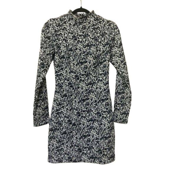 KOOKAI EUC geometric snow leopard print mock neck long sleeve fitted dress sz 4 - Picture 1 of 5